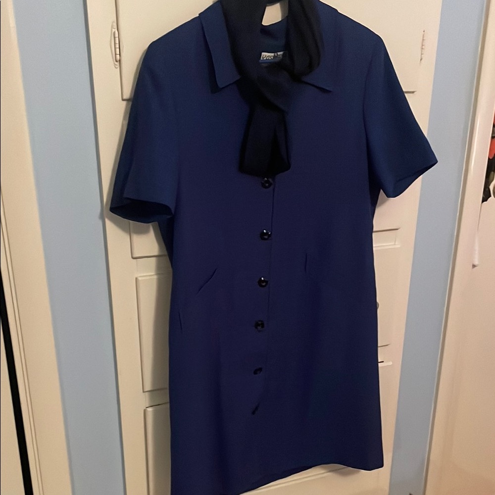 Kasper petite Blue Short Sleeve Dress with Scarf